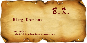 Birg Karion névjegykártya